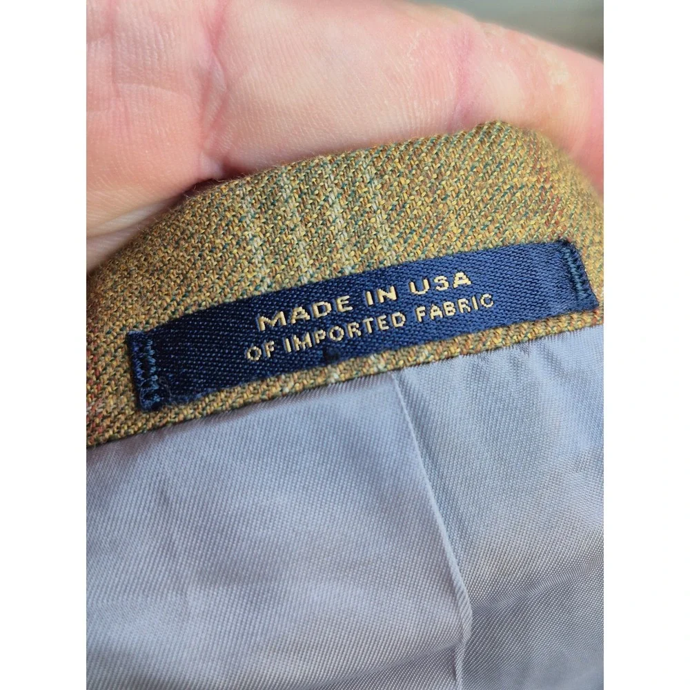 Hart Schaffner‎ Marx Mens Gold Olive Brown Plaid Blazer Sport Coat USA Tan 40 R